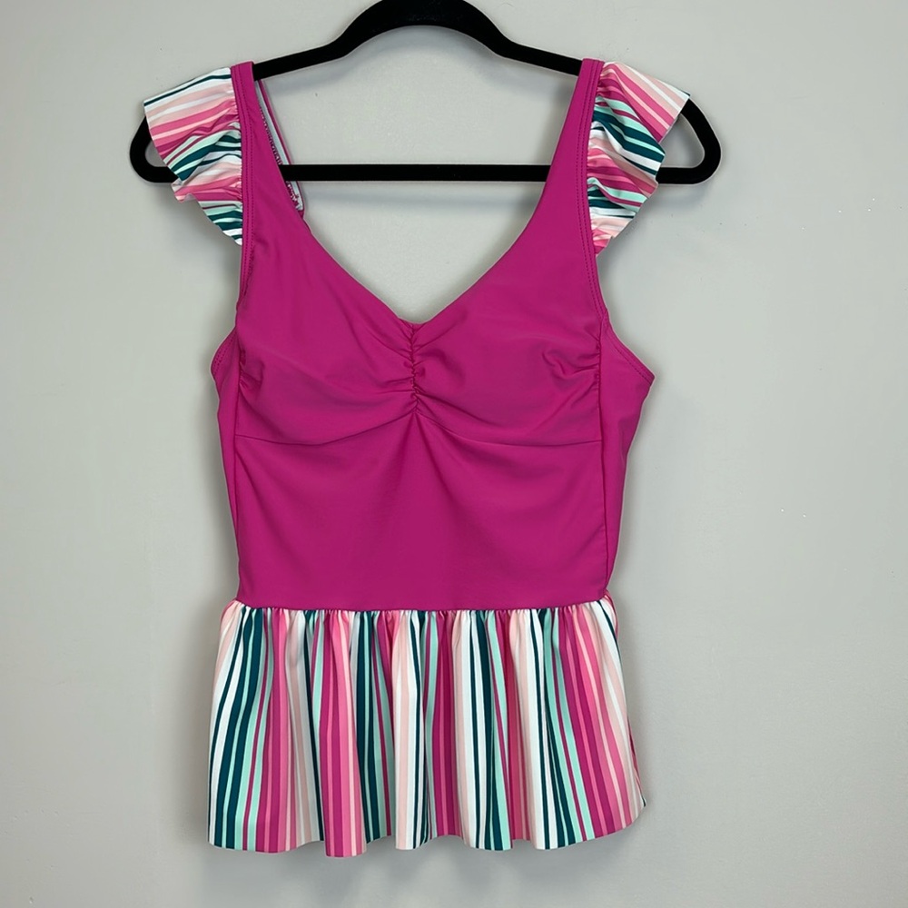 Matilda Jane Sunrise Swim Striped Ruffle Top Tankini Womens Size Medium NWT